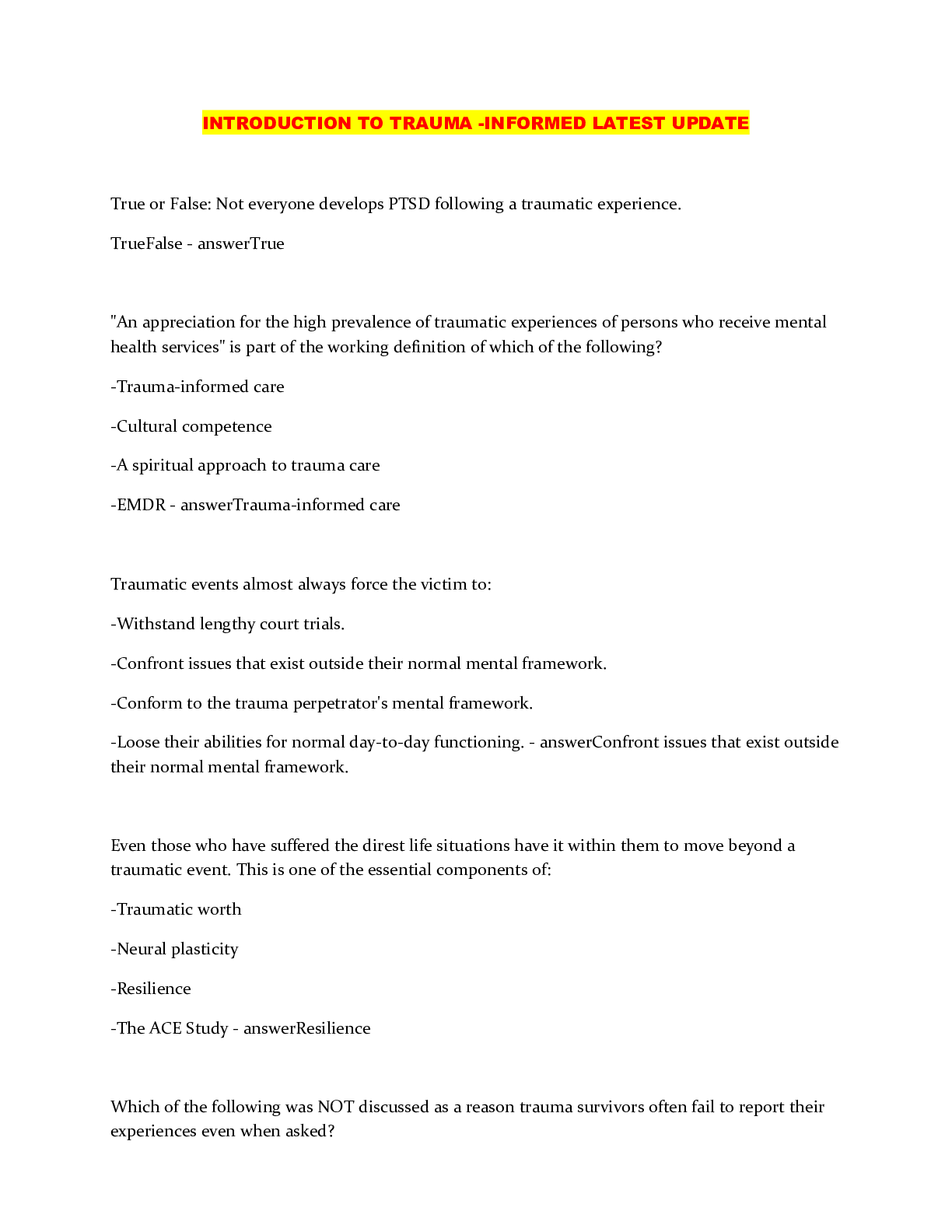 Preview image of INTRODUCTION TO TRAUMA -INFORMED LATEST UPDATE document